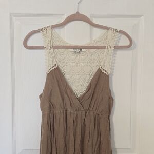 Forever 21 Sleeveless Dress with Cream Lace Accents Boho Festival Summer L